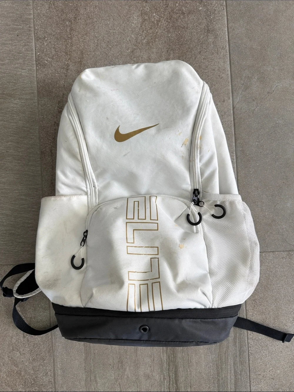 Nike Elite White and Black Men's Backpack with Gold Swoosh